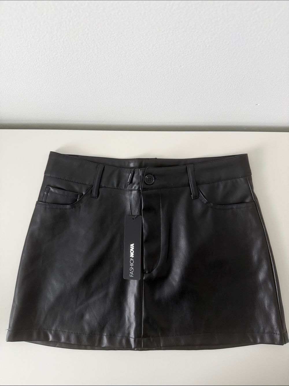 Fashion Nova Black Faux Leather A-Line Mini Skirt